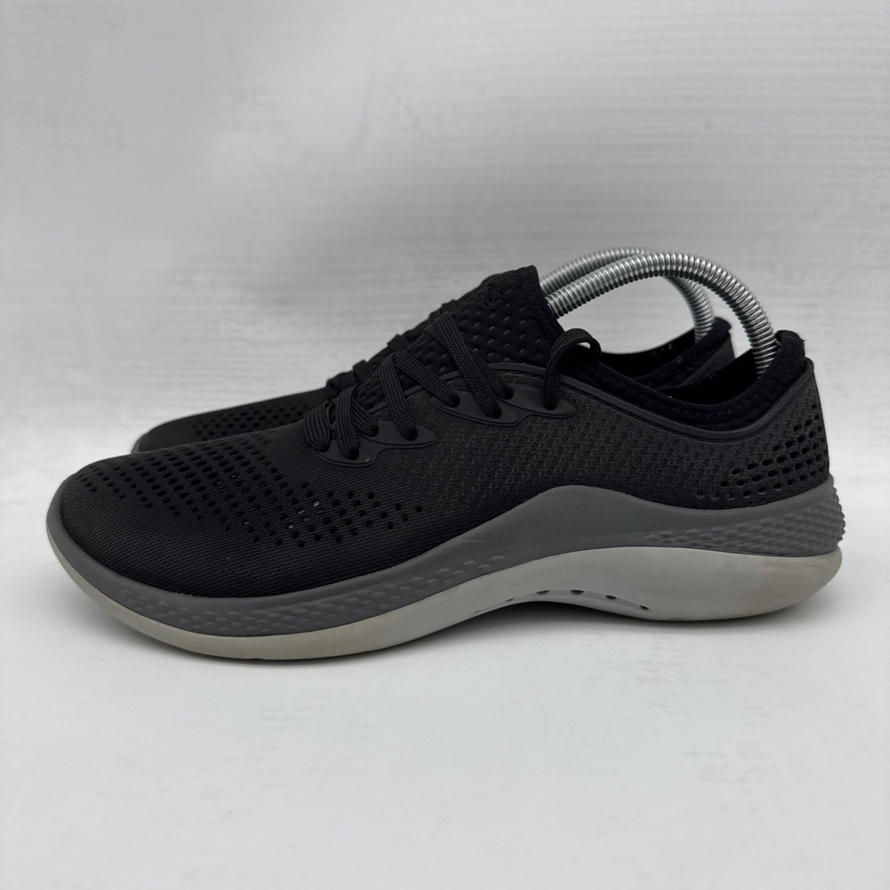 Crocs Womens LiteRide 360 Pacer Lace Up Sneakers Sz 10 Black Gray Sporty Comfort